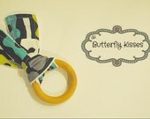Teething Buddy- natural maple wooden teething toy with terry cloth and cotton fabric