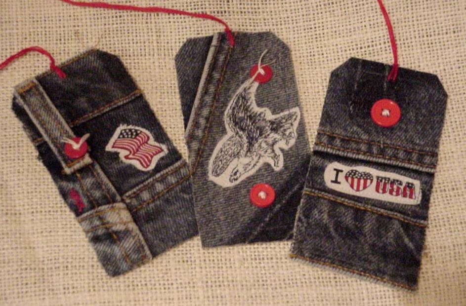 Americana Gift Tags Patriotic Blue Jean Denim Fabric Hang Tags Tie Ons itsyourcountry