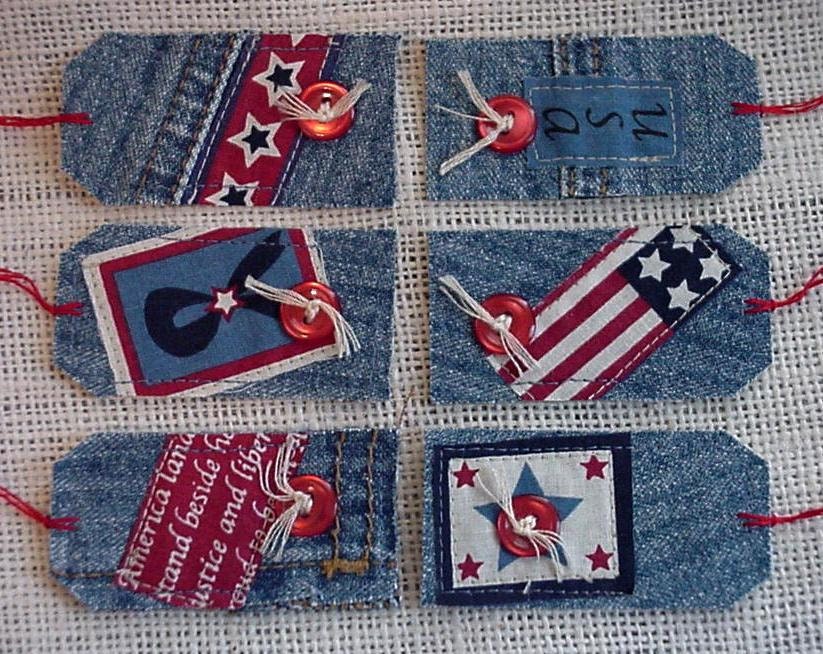 Patriotic Jean Tags Americana Blue Denim Fabric Gift Hang Tags Tie Ons itsyourcountry