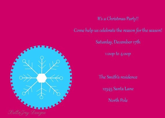 Modern Snowflake Christmas Party Invitation Aqua and Hot Pink Il_570xn