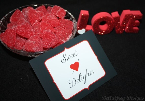 Valentine's Day Party Red and Black Decorative Food Labels Il_570xn
