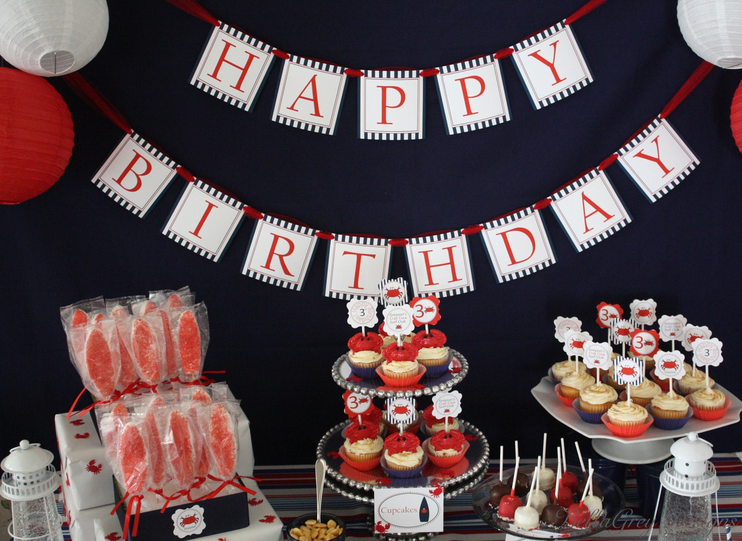 Crab Claw Surf Club Nautical 4th of July Birthday Party Banner Custom Il_570xn