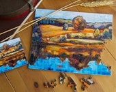 Jigsaw Puzzle, Wooden, 91 pieces - "Hay Bale Hillside" by Keith Spencer
