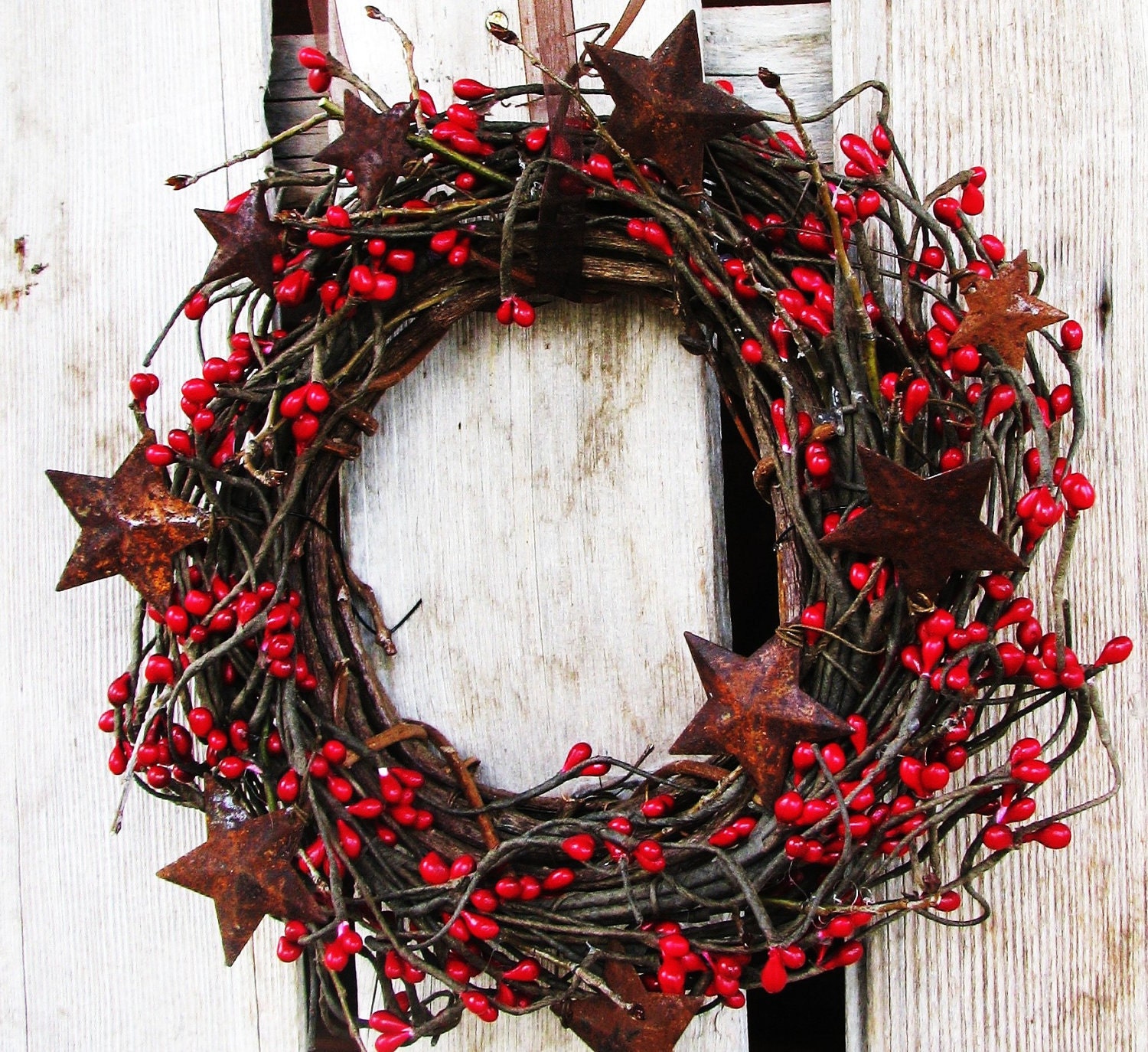 CINNAMON  STIX-Scented Primitive Fire Red Star Berry Wreath-Mini Wreath-Rustic Star Wall Hanging-Holiday Decor-Choose your Scent