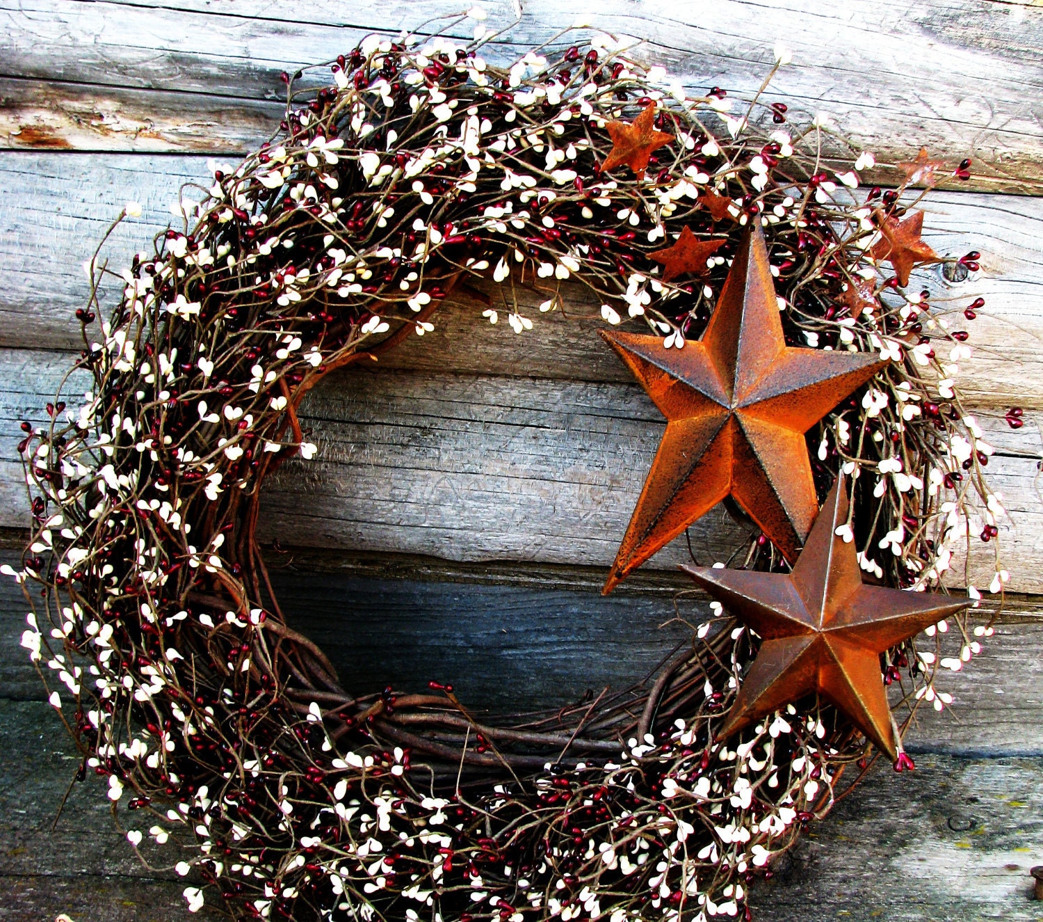 PRIMITIVE CRANBERRY VANILLA Rusty Star Wreath-Large Berry Wreath-Holiday Door Wreath-Grapevine Wreath Scented Spiced Cran-Apple-Choose Scent