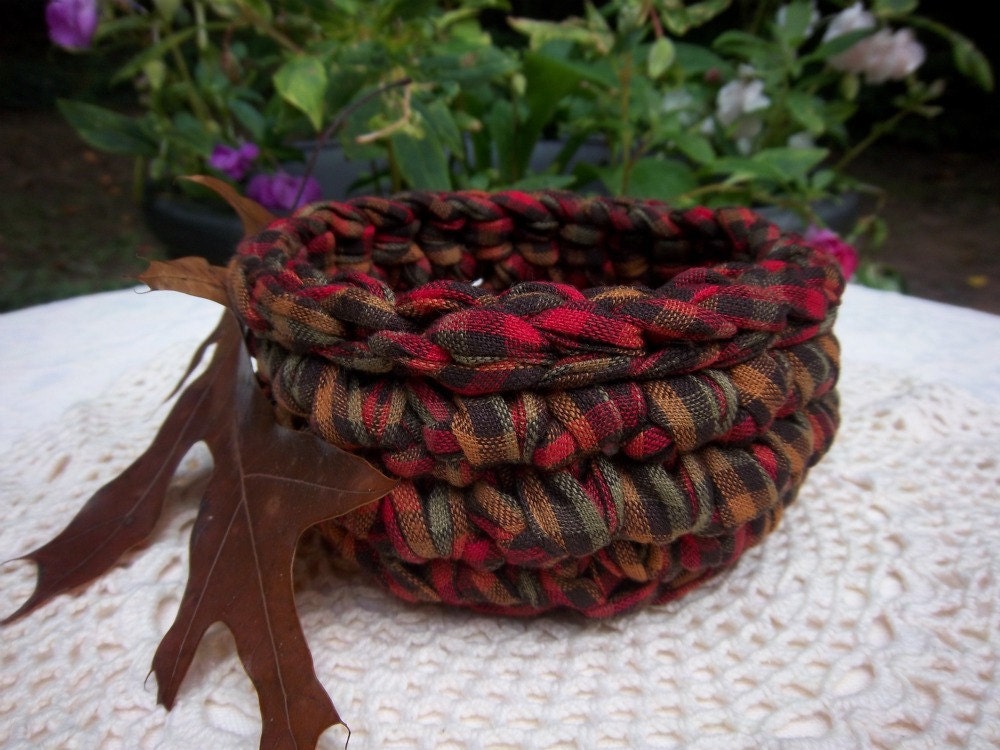 Rustic Baskets - Rustic Baskets Fabric Crochet - Rustic Baskets Autumn - Gingham Rustic Baskets Crochet - Rustic Basket Fall - Rustic Basket