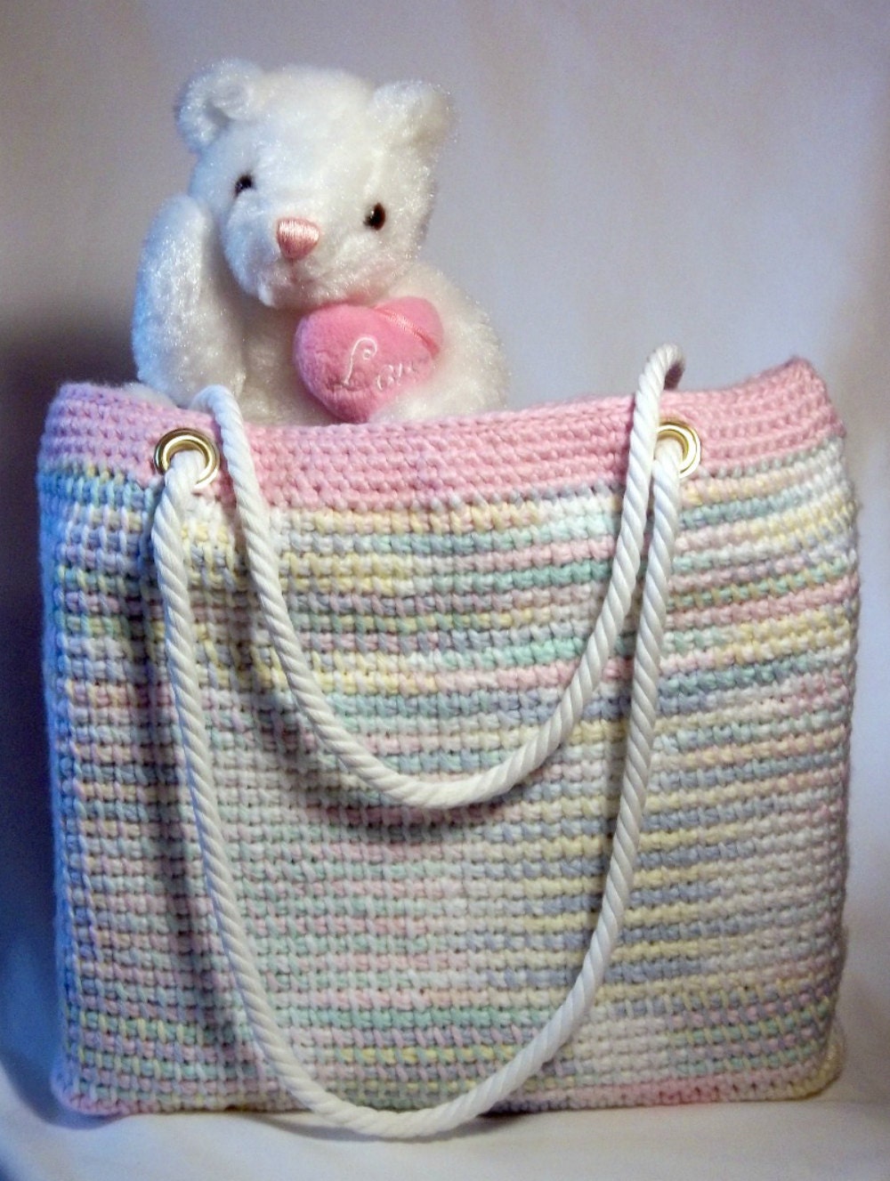 Baby Girl Tote Bag - CLEARANCE 75% Off and Free Shipping - Tunisian Crochet Baby Girl Tote Bag - Baby Girl Tote Bag Sweet Dreams Design