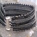 Striped Herringbone Stitched Bracelet Black & Gray Free Shipping