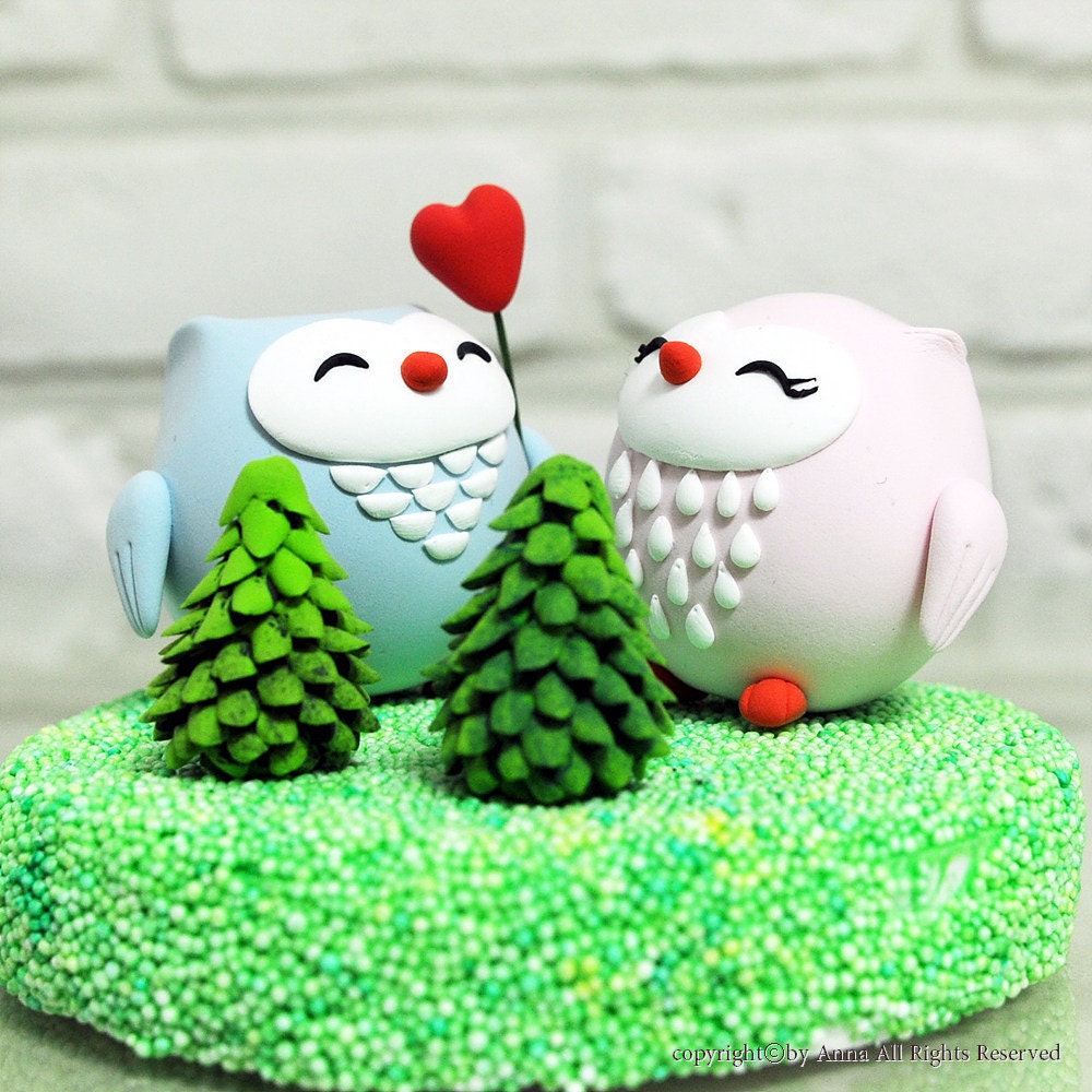 Custom Wedding Cake Topper - Love birds cute owl wedding cake topper