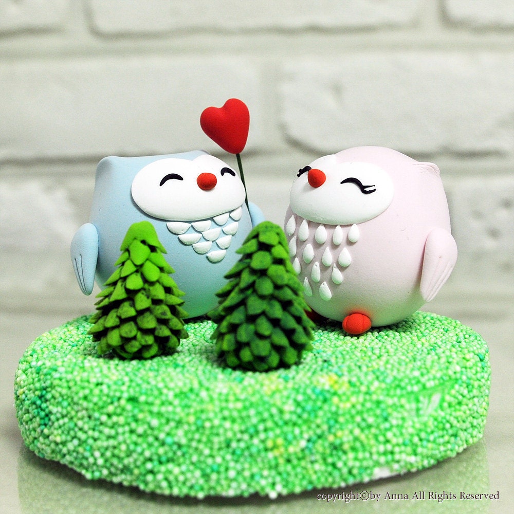 Custom Wedding Cake Topper - Love birds cute owl wedding cake topper