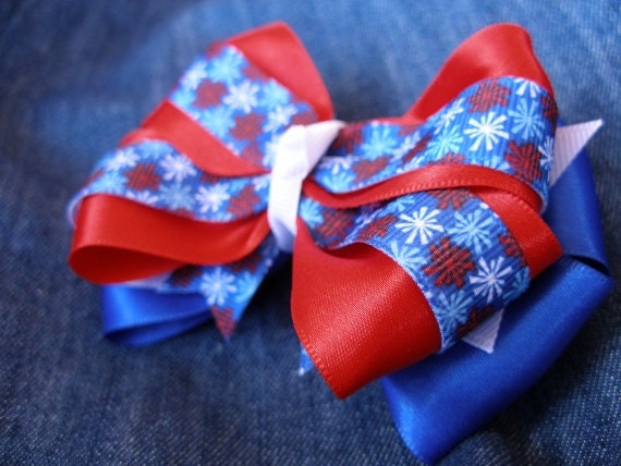 Fourth of July Hair Bow--Red White Blue Patriotic Headband