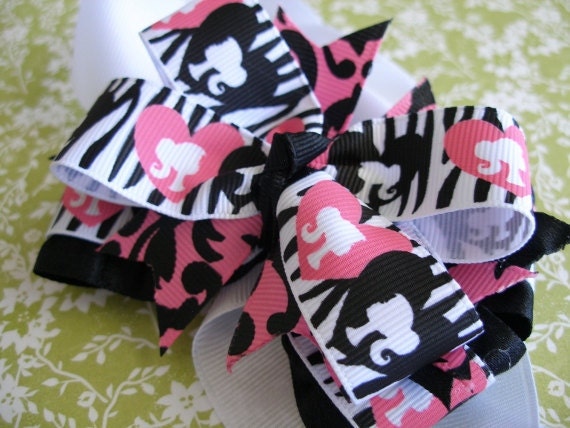 Hair Bow-- Glam Girl Zebra Print Layered Boutique Hair Bow