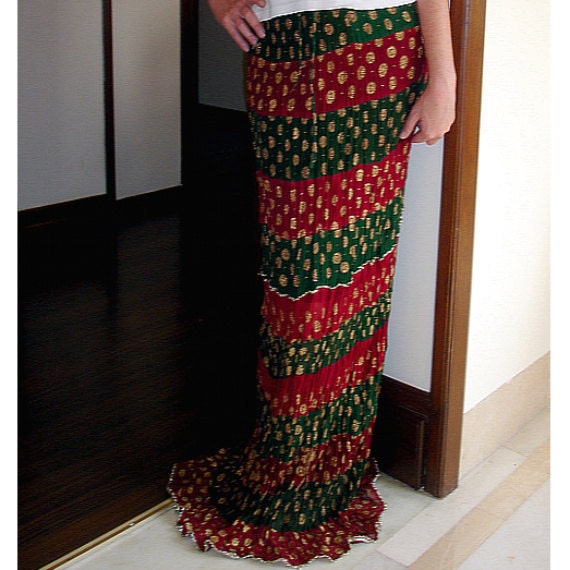 Tiered Skirt: Long Crinkle Peasant Skirt, Indian Gypsy Skirt, Maxi Skirt