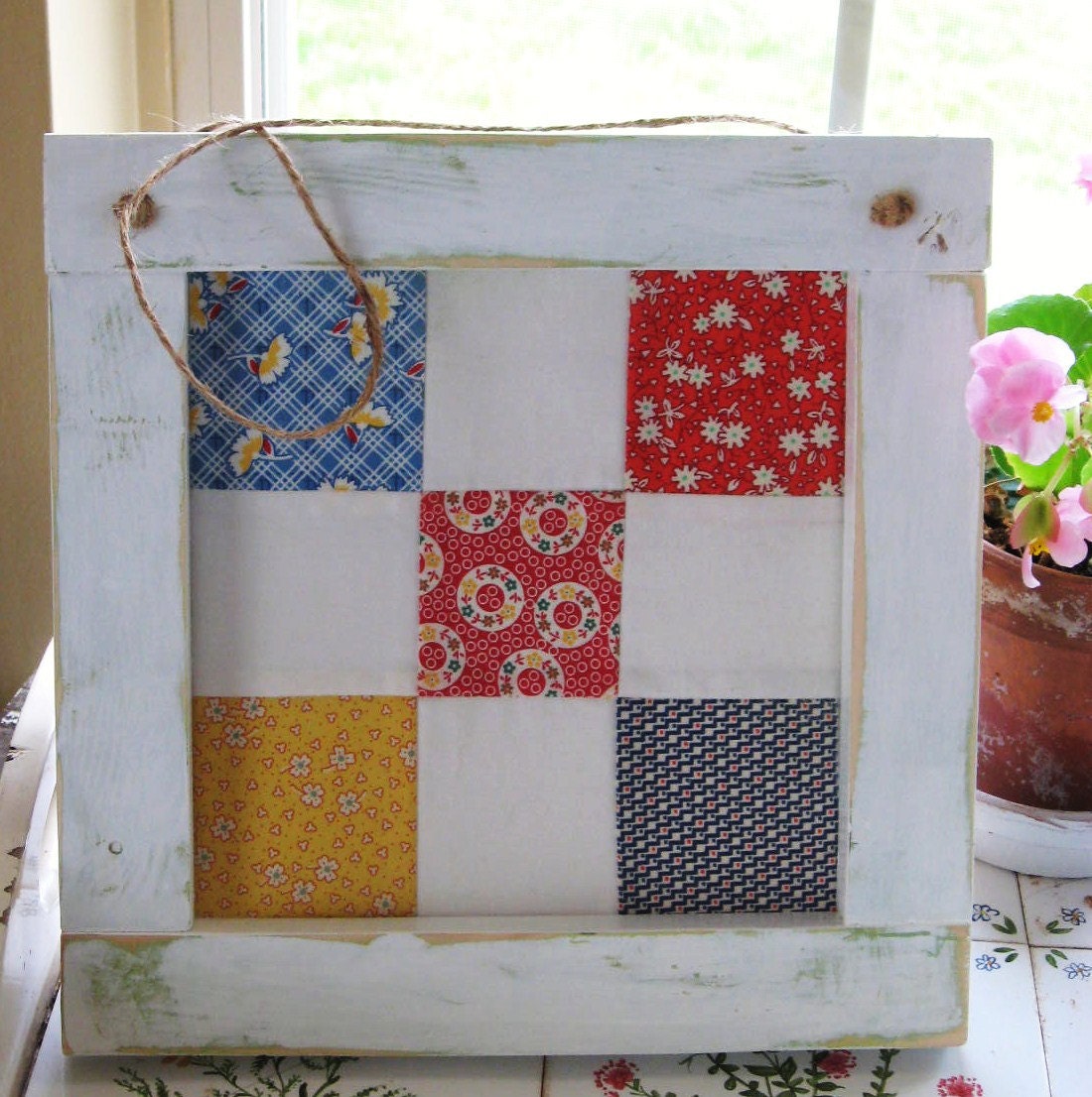 Wood Framed Quilt Block by TheWhimsicalGardener on Etsy