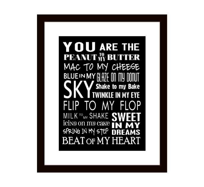 You Are The Peanut To My Butter Subway Art Typography 8 X 10 Print with Mat