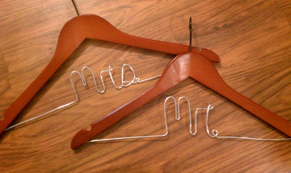 Wedding Wire Hanger Set - Mr.& Mrs. set of two personalized wire hangers