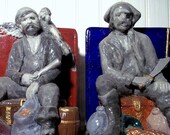 Ghostly pirate chalkware bookends- vintage upcycle, glows in the dark