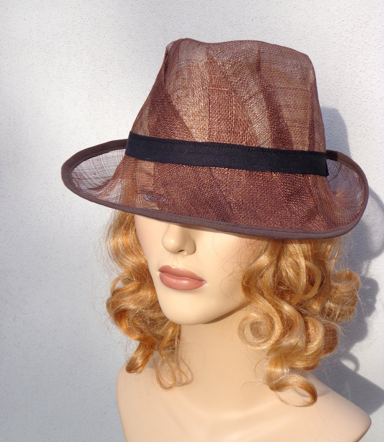 Summer fashion, modern brown women panama hat, sinamay sun hat