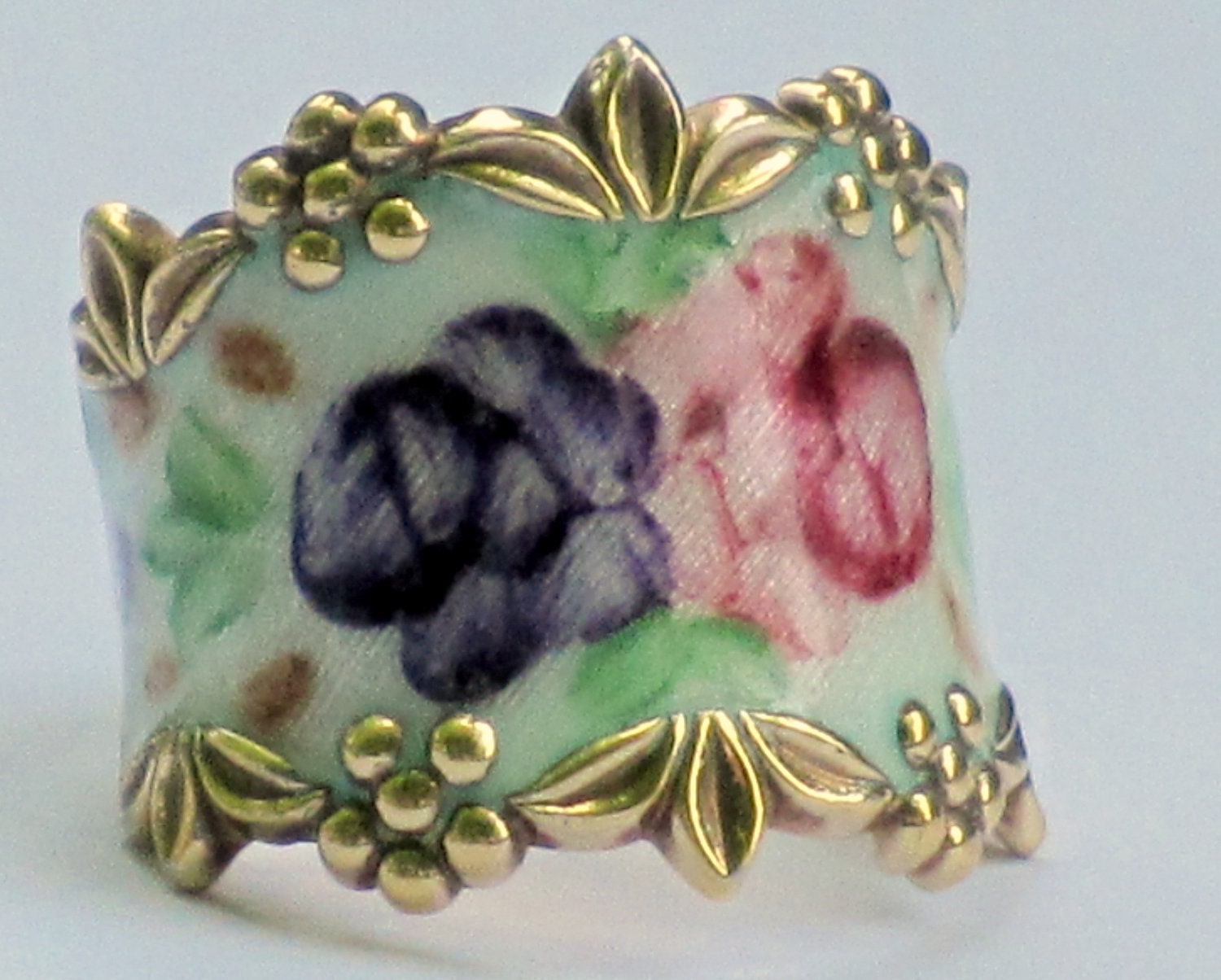 Vintage Guilloche Enamel Sterling Silver Ring Sz 5