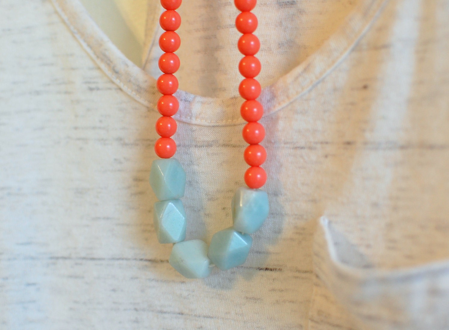 modern coral statement necklace - coral, light blue - made to order