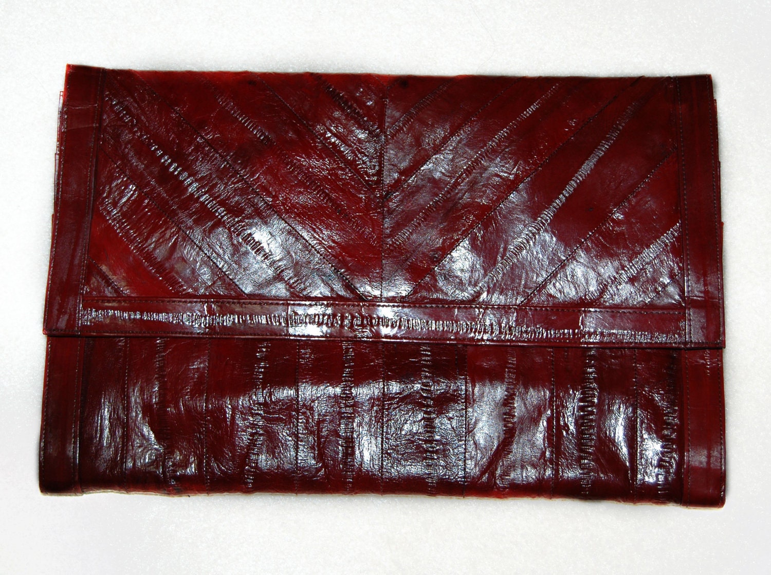 SALE: Deep Red Eel Skin Clutch