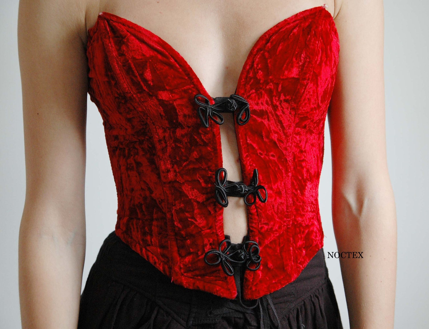 Vintage 80s Blood Red Velvet Asian Style Bustier