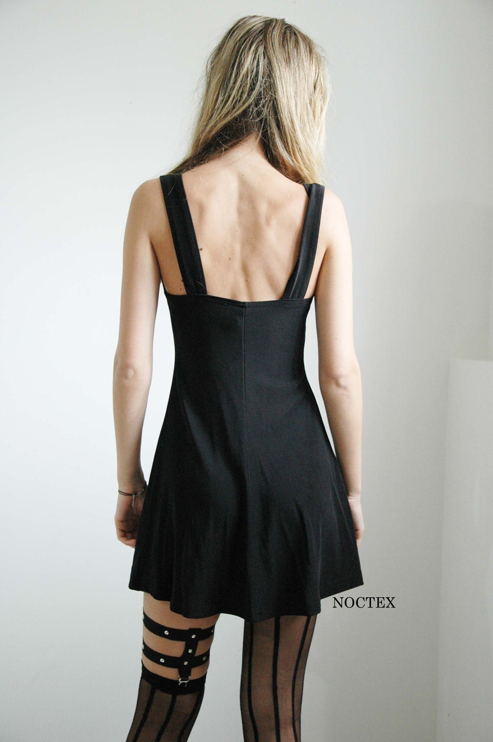 Vintage 90s Hot Spandex Black A-line Mini Dress