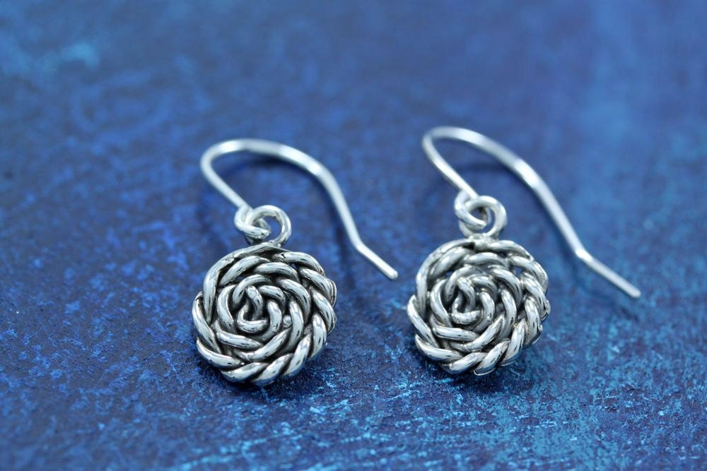 Sterling Silver Nautical Rope Coil Dangle Earrings