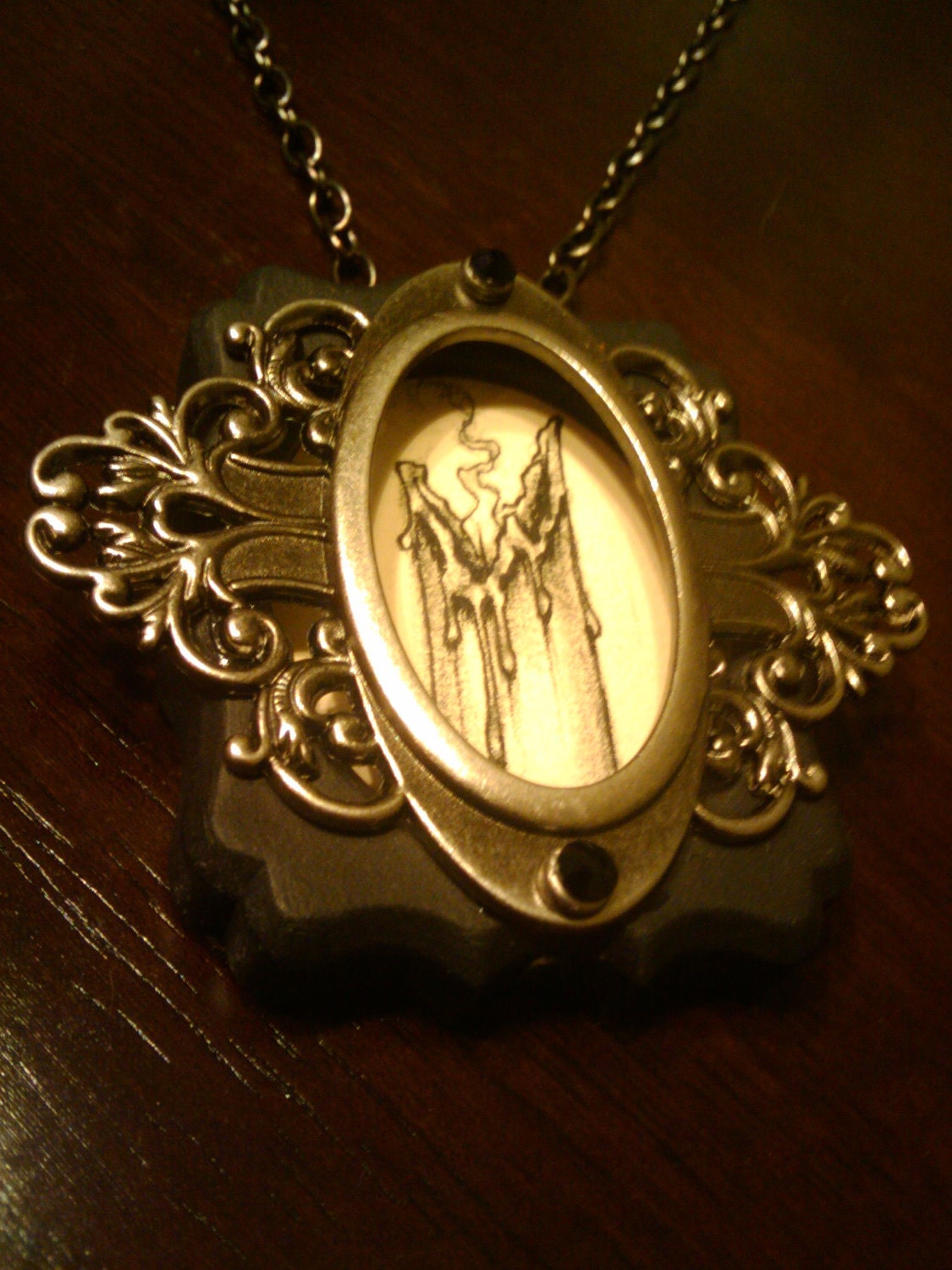 Darkened Gunmetal and Black Hand Painted Candle Necklace