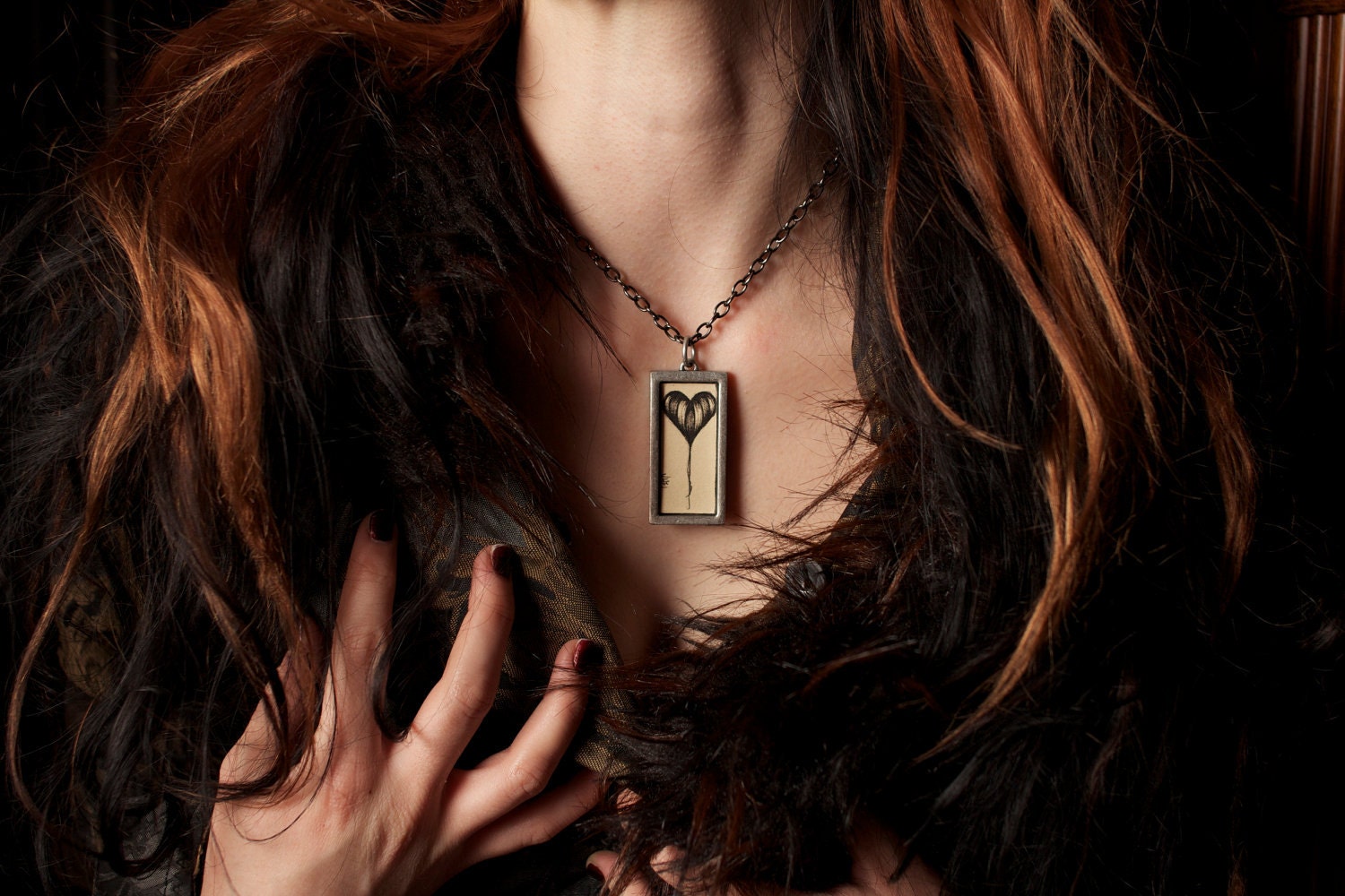 Sickly Simplistic Savage Heart Aged Silver Toned Necklace