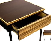 Side Table Modern Home Decor End Table Chocolate Black Yellow Brown Stripes Night Stand Table Bedroom with Drawer Wood Small Table