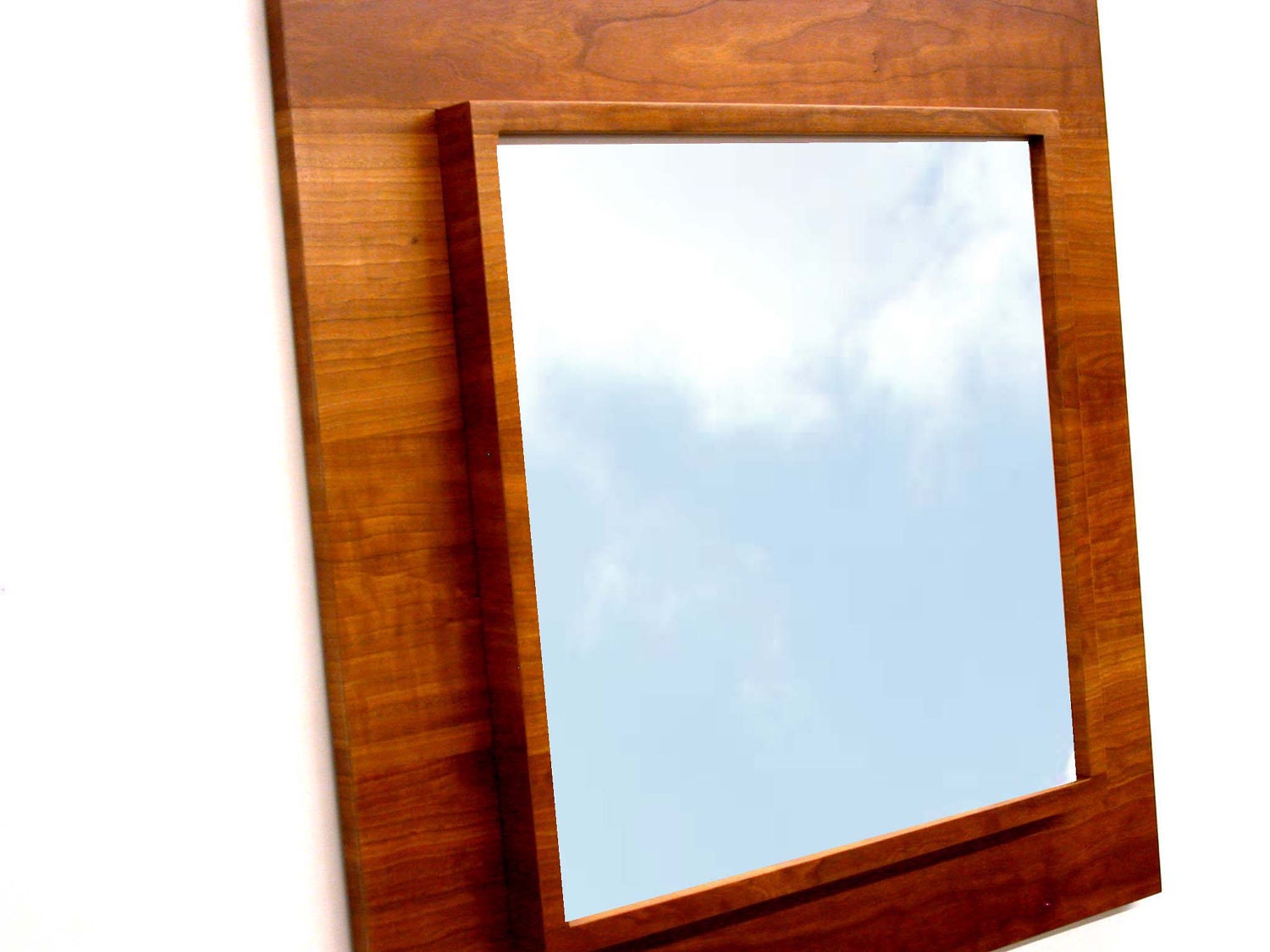Modern Wall Square Mirror Art Decor Home Decor or Office Decor Cherry - Framed Wood Vanity Mirror: 29" x 29" Console Mirror Foyer Decor