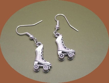 Silver Roller skate Earrings w/ 925 Sterling Silver Hooks, Rollerskate Charms, Kitsch, Fun, Cute, Sporty, Rockability