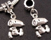 2pcs Silver Snoopy Charms Cute Dog Pendants Fit Charm Bracelets Handmade Jewelry