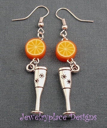 Silver Fruit Cocktail Charm Earrings Oranges Kawaii Kitsch Funky Geekery Fun Polymer Clay Earrings