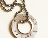 Personalized Latitude Longitude Necklace - Silver Custom Men's Washer Coordinate Jewelry Hand Stamped Anniversary Father's Day Gift for Him