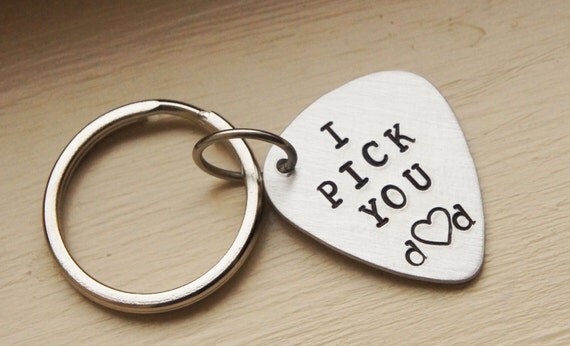Custom Guitar Pick Keychain - Aluminum Personalized Pick - Customized music lovers Gift for Him - Valentines Day Grooms Gift
