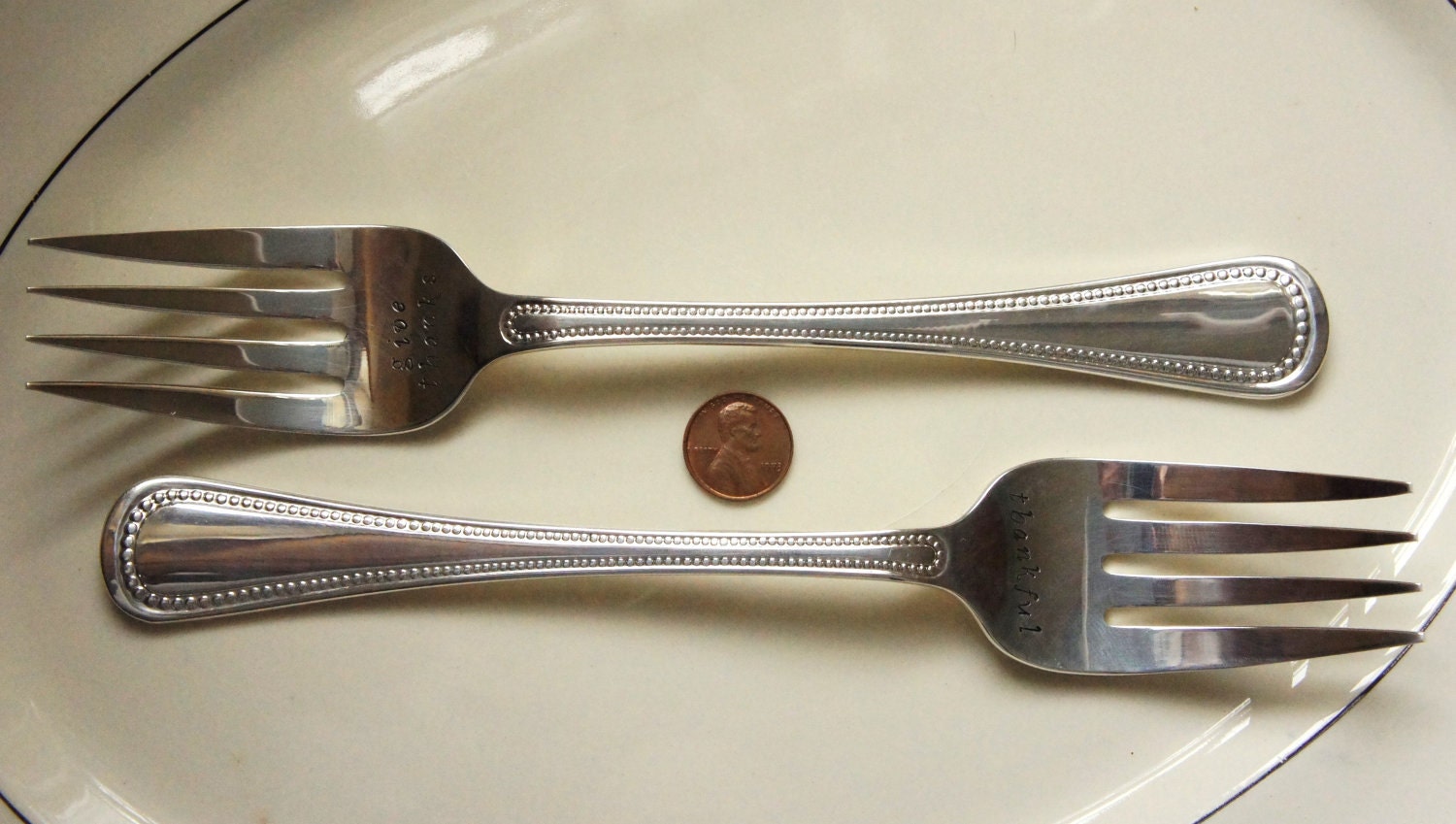 Hostess Gift Personalized Fall Thanksgiving Flatware Servingware Set of 2 Hand Stamped Large Meat Serving Forks Customized Turkey Ham Fork