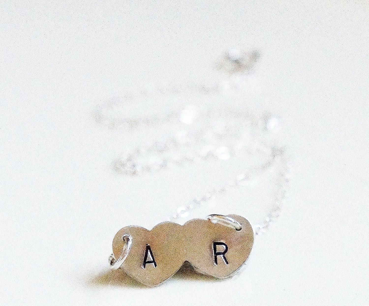 Custom Initial Heart Necklace - Sterling Silver Double Heart Love Necklace - Valentines Day Anniversary Gift