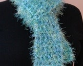 Turquoise Fun Fur Scarf Handcrafted crocheted chunky scarf
