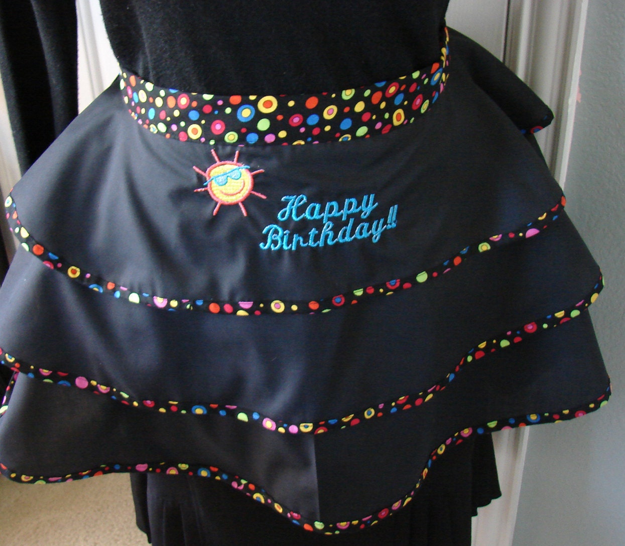 Happy Birthday Cocktail Apron w/ Sunshine Ruffle perfect hostess gift