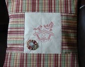 Redwork Bird House Embroidered Throw Pillow Cover 14 by 14 Birds Summer Fresh