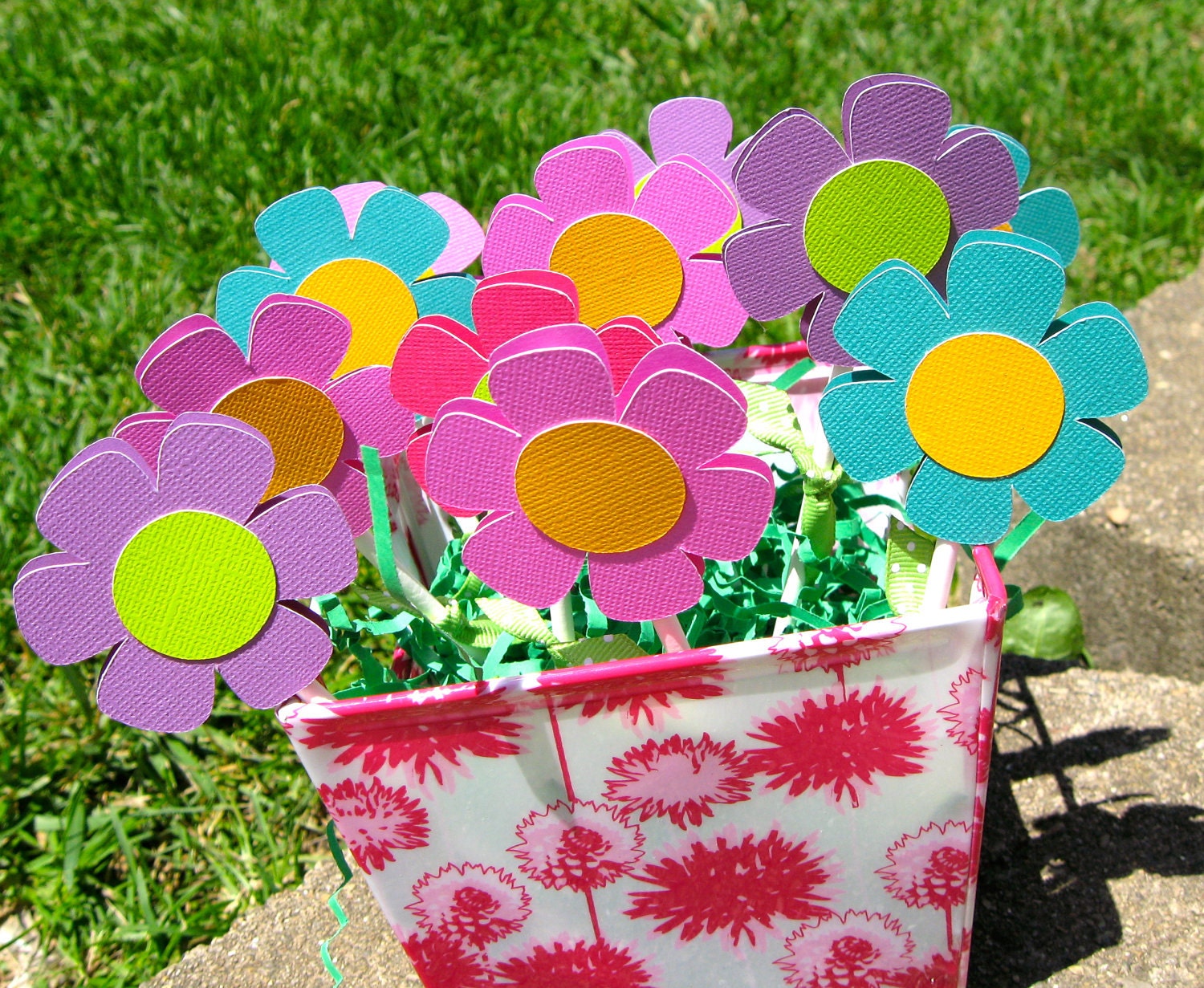 Cupcake Toppers Flower Bright Colors Set of 12
