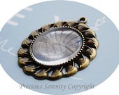 2pcs 30mm Antique Brass Vintage Matching  Cabochon Base Setting sets with glass cameos Round Filigree Pendant Code: B266