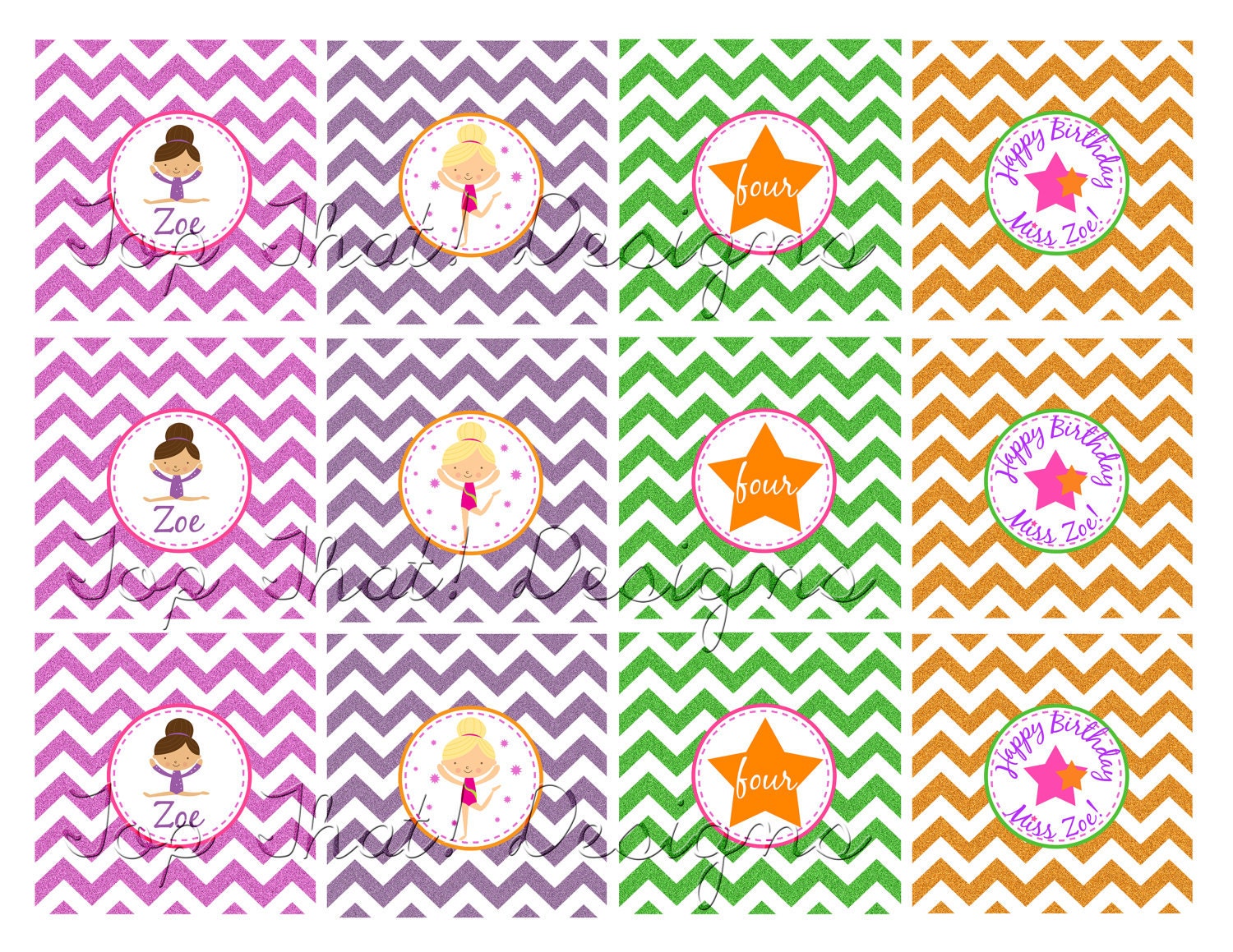 Gymnastics Toppers/Party Circles- Printable