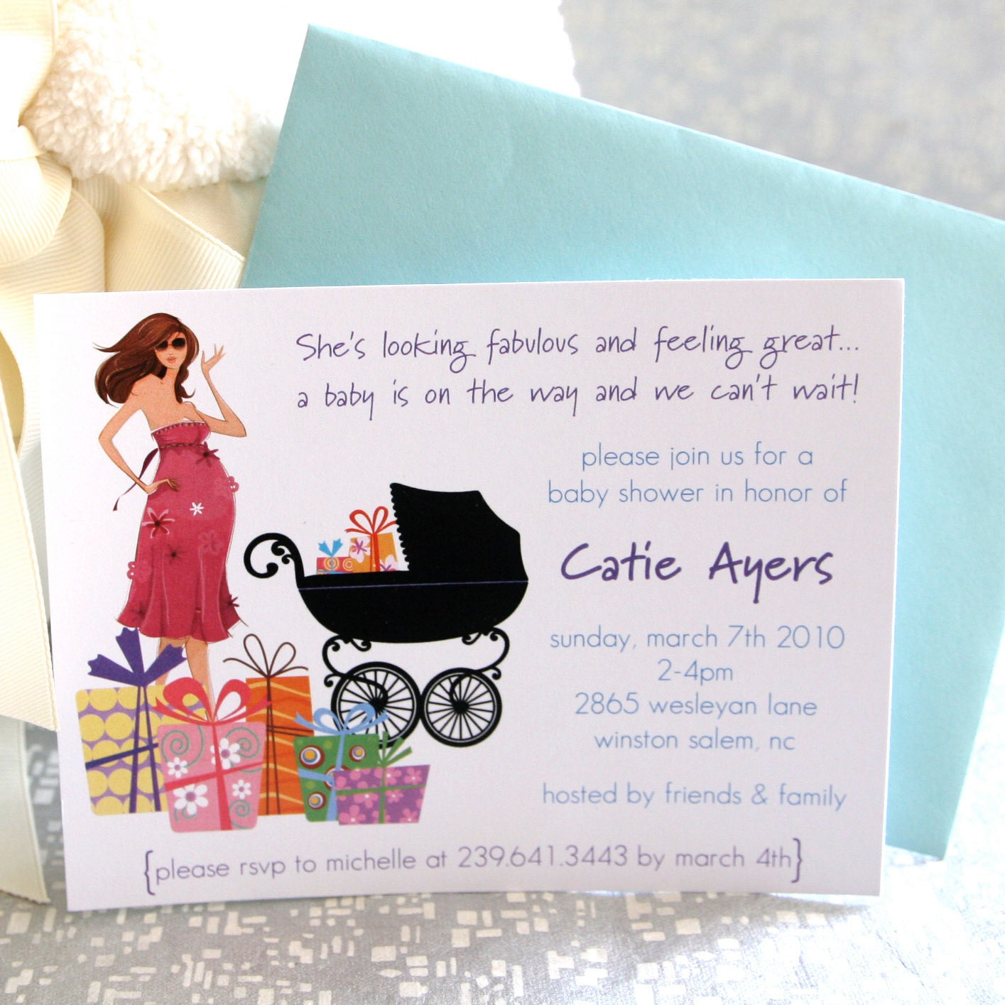 Set of 12 Chic Mom Baby Shower Invitations