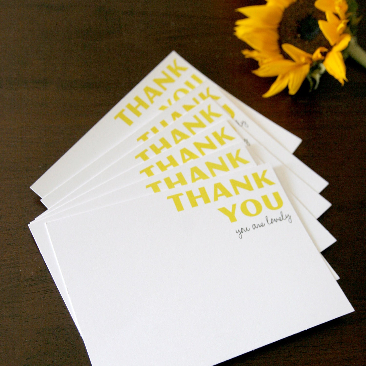 Set of 12 Yellow and Gray Thank You 'You Are Lovely' Cards