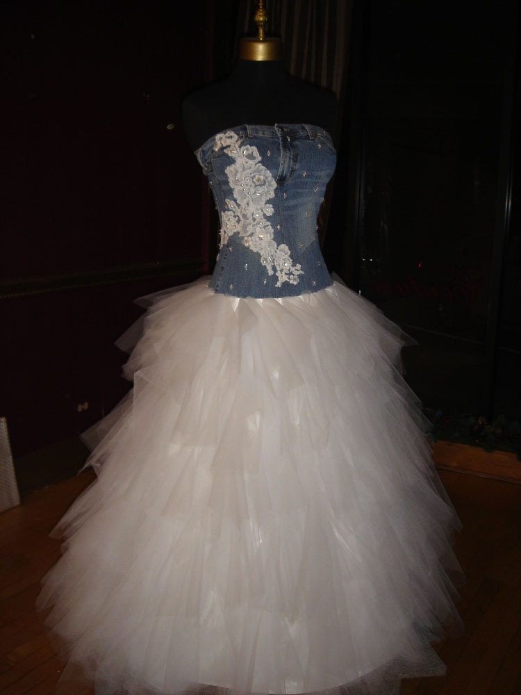 denim and lace bridesmaid dresses