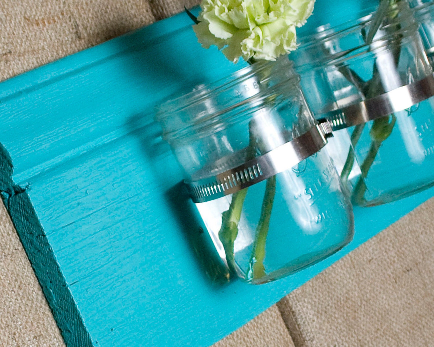 Wall Vase Aqua - Mason Jars and Barnwood - Pints
