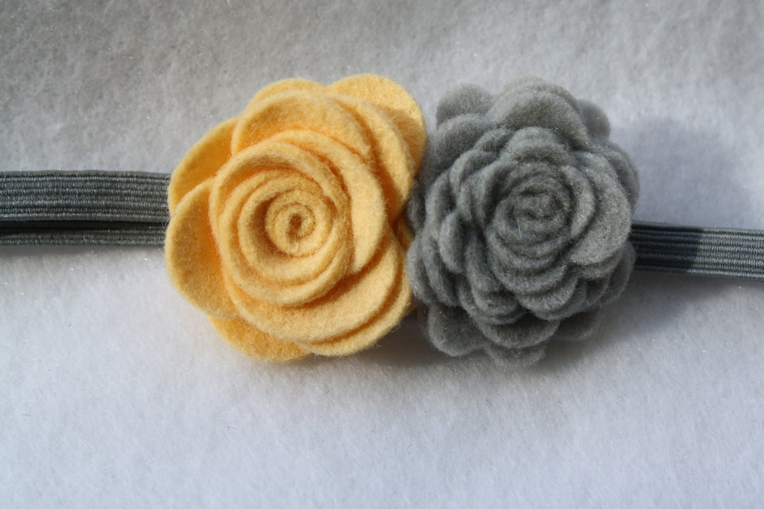 Baby Headband Felt Flower Yellow and Gray - Newborn, Infant, Baby, Girl, Womens